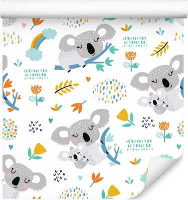 Produktbild von 10m VLIES TAPETE Rolle Kinderzimmer Koalas Blumen Regenbogen Wolken XXL