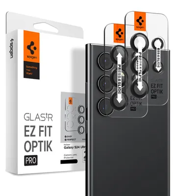 Image de Spigen Optik Pro EZ Fit, Samsung, Galaxy S24 Ultra, anti-poussière, résistant aux rayures, noir, transparent, 2 pièces