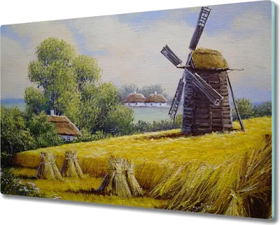 Produktbild von Coloray Kochplattenabdeckung Herdabdeckplatte 80x52 cm Hackbrett Schneidebrett Küchenbrett - Gemälde Mühle Dorfhütte