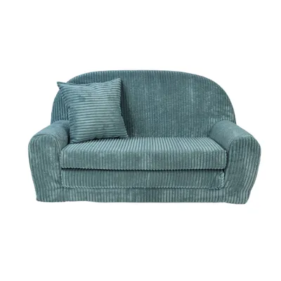 Produktbild von Mini-Kindersofa - Ausklappbares Kindersofa aus Cord in Türkis klappbar abnehmbarer waschbarer Bezug Kuschelcouch für Kinder