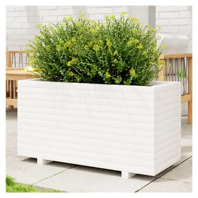 Produktbild von Weißer Pflanzkübel aus massivem Kiefernholz 90x40x49,5 cm Hochbeet für Garten und Balkon mit robustem Design und viel Platz