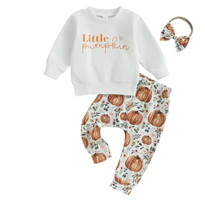 Image de Ensemble de vêtements d'Halloween pour bébé, motif citrouille, avec manches longues et pantalon