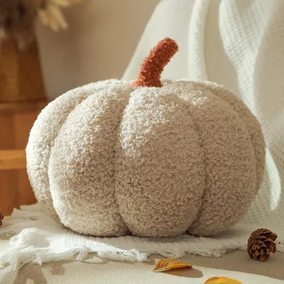 Pompoenkissen 20 cm, Halloween-Dekokissen, Kürbisform, cremeweiß