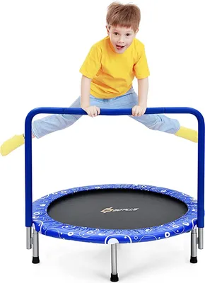 Produktbild von GOPLUS φ92cm Kinder Mini Trampolin mit Haltegriff, klappbares Trampolin bis 150kg belastbar, Kindertrampolin für Indoor, Sicherheitstrampolin