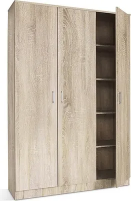 Image de Armoire REY – 3 portes – Chêne clair – 5 étagères – Style scandinave