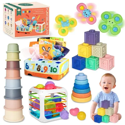 Productafbeelding van Montessori speelgoed vanaf 1 jaar. 6-in-1 baby speelgoed, geschikt voor baby's vanaf 6, 9 en 12 maanden