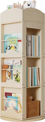 Produktbild von Mearx Drehbares Bücherregal 360° Standregal für Kinder & Erwachsene, 4 Ebenen, Holzoptik, Eckregal Bücherregal, Kinderbuchregal, Natur
