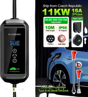 Image de Chargeur portable pour véhicules électriques, puissance de sortie de 11 kW, câble de 10 m, type 2