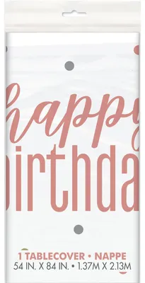 Produktbild von Happy Birthday Tischdecke aus Kunststoff in Weiß und Rosa - 137 x 213 cm