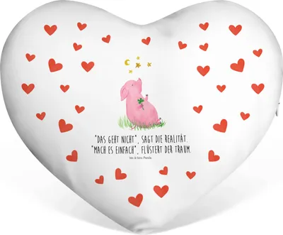 Produktbild von Mr. & Mrs. Panda Dekokissen Schwein Glück - Weiß - Geschenk, Liebe Kissen, Glücksbringer, Herzkissen, Sofakissen, Motivation, Lustige Sprüche, Kuschelkissen, Träume