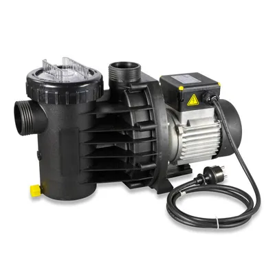 A black and silver water pump with a power cord is shown against a white background.