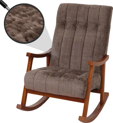 Produktbild von Schaukelstuhl MCW-K10, Relaxsessel, Holz MVG Stoff/Textil Chenille (465g/m²)  braun, Gestell Walnuss-Optik