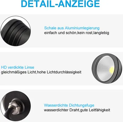 Produktbild von 2x 10W LED Unterwasser Strahler Teich Pool Licht Dimmbarer Flutlicht Spotlight für Garten Landschaft Brunnen Aquarium Beleuchtung, Kaltweiß