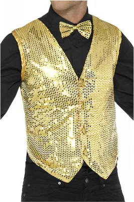 Produktbild von Goldene Herren Pailletten Weste für Zauberer & Showtanz Männer Größe: XL