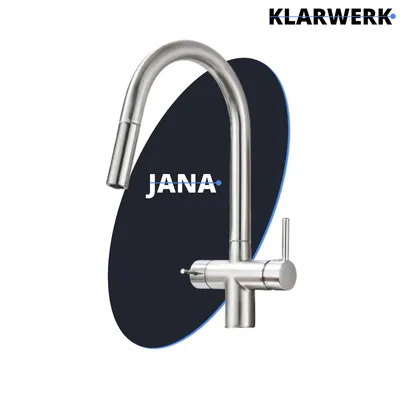 Produktbild von Jana | 3 Wege Premium Silber gebürstet ausziehbare Armatur|Edelstahl Osmose Wasserhahn Küche |Mischbatterie 360 Grad |Filter 3 Anschlüsse hoher Bogen