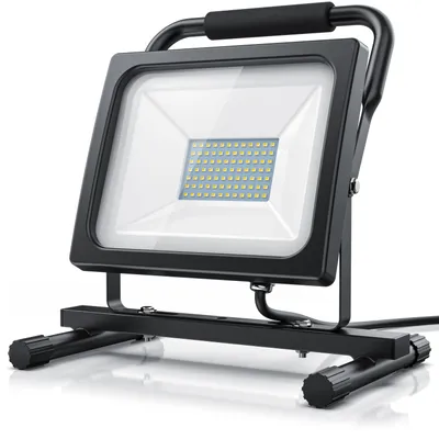 Produktbild von Brandson LED Baustrahler 60 W mit ca. 6000 Lumen, Arbeitsleuchte und Bauscheinwerfer mit 84 SMD LEDs, IP65, tralweiß 5000 K, schwenkbar, Standgestell, 3,8 m Kabel