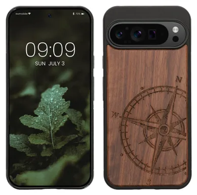 Zdjęcie produktu dla Etui kwmobile do telefonu Google Pixel 9 Pro XL – etui drewniane z ramką z TPU – wytrzymałe etui twarde – etui ochronne w kolorze ciemnobrązowym