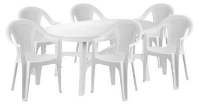 Productafbeelding van 7-delige kunststof tuinset, tuintafel, wit, 165x110x72 cm