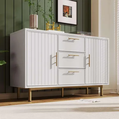 Zdjęcie produktu dla Biała toaletka z 2 szufladami, idealna jako komoda do sypialni, wszechstronny kredens, stylowy i funkcjonalny, wys. 75/B120/D40 cm