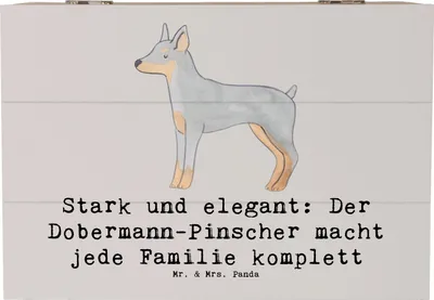 Produktbild von Mr. & Mrs. Panda Holztruhe Dobermann Pinscher 22 x 15 cm - Grau Pastell - Geschenk, schatztruhe, intelligente Hunde, Schatulle, loyaler Hund, Hunderassen, fotobox