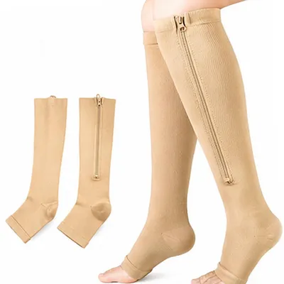 Immagine prodotto di Calze a compressione con punta aperta in taglia L/XL, beige, perfette per i viaggi e le vacanze, per uomo e donna,A0181