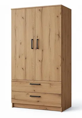 Produktbild von Kleiderschrank 2-türig mit 2 Schubladen – 90 cm Eiche Artisan Nachbildung