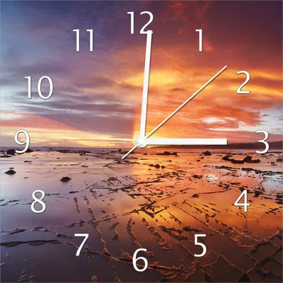 Produktbild von Wallario Design Wanduhr Wattwanderung am Meer bei Sonnenuntergang aus Echtglas, Größe 30 x 30 cm