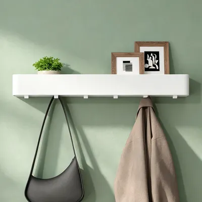 Produktbild von Mai & Mai Duschablage zum Bohren oder Kleben, Duschregal mit Haken, Badablage zur Wandmontage 60cm, Badezimmer Organizer Sandweiß Reglo-05