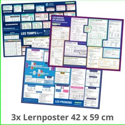 Produktbild von mindmemo Lernposter 3er Set - Französische Zeiten + Wortarten + Pronomen | Grammatik lernen Grundwissen Lernhilfe