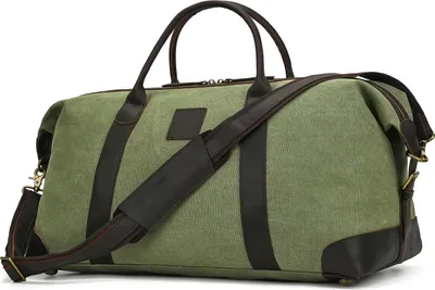 Produktbild von Vintage Ledertasche Uni Handgepäck - Reisetasche für Kurzreisen - Urlaub Arbeitstasche 50 Liter - Grün-Dunkelbraun - Retro-Stil