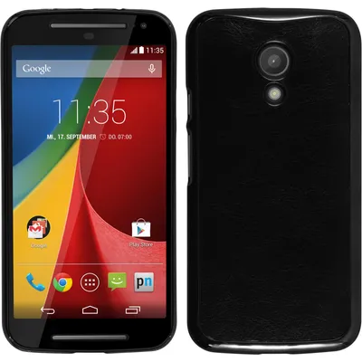 Produktbild von PhoneNatic Case kompatibel mit Motorola Moto G 2014 2. Generation - Hülle schwarz Lederoptik Hard-case + 2 Schutzfolien