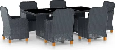 Produktbild von 7-tlg. Garten-Essgruppe mit Auflagen Poly Rattan Dunkelgrau