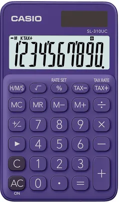 A purple Casio calculator is shown against a white background.