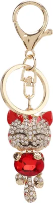 Produktbild von Schlüsselketten süßer Katzenstil Metallic Glanz Zinklegierung glänzender Strasssteine Rote dekorative Kette für Rucksäcke Geschenk