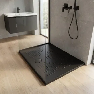 Immagine prodotto di Piatto doccia in Vetroceramica nero opaco sottile 3cm 100x80 | Delfino