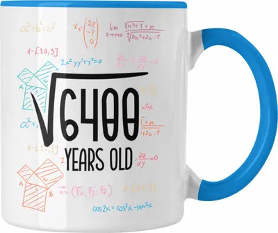 Produktbild von Trendation - 80er Geburtstag Tasse Lustige Geschenkidee zum 80. Geburtstag "Wurzel Aus 6400" (Blau)