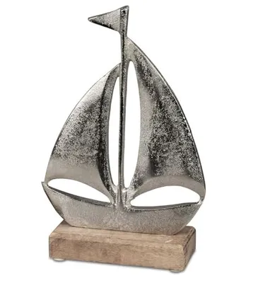Produktbild von formano Maritimes Dekoobjekt Segelboot 16cm - Silbern Aluminium und Mango Holz