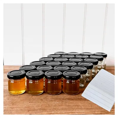 Produktbild von 24er Set Einmachgläser 40 ml Mini mit schwarzem Deckel - Marmeladengläser mit Schraubverschluss - Mini Einweckgläser mit Etiketten - Kleine Gläser (Schwarz, 24 Stück)