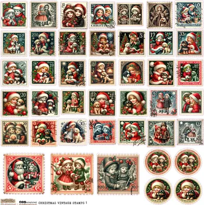 Zdjęcie produktu dla Naklejki papierowe - ScrapLove - Christmas Vintage Stamps 1 - Świateczne znaczki