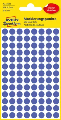 Zdjęcie produktu dla Avery 3591, Niebieski, Okrągły, Papier, 104 szt., 4 ark., 8 mm