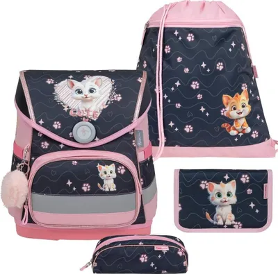 Produktbild von Belmil Compact ergonomisches Schulranzen-Set 4-teilig "Cute Kitten" mit Brustgurt, Magnetverschluss