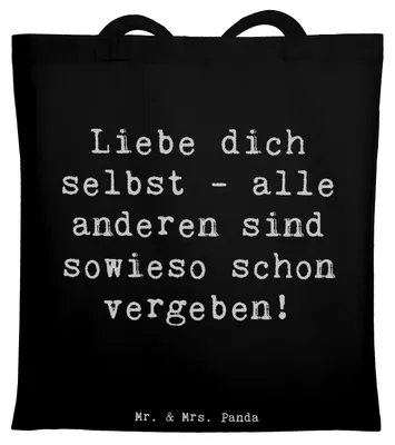 Produktbild von Mr. & Mrs. Panda Schultasche Spruch Selbstakzeptanz Liebe - Schwarz - Geschenk, Selbstwertschätzung, Wertschätzung, tragetasche baumwolle, Shopping Tasche, Jutebeutel