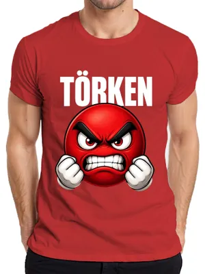 Produktbild von TÖRKEN wütender Emoji rot geballte Fäuste Comic Herren T-Shirt roter Smiley Comic grunge, Rot, L
