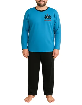 Produktbild von KB Herren Schlafanzug lang Pyjama Pyjamaset schwarze Hose 100% Baumwolle Größe 58