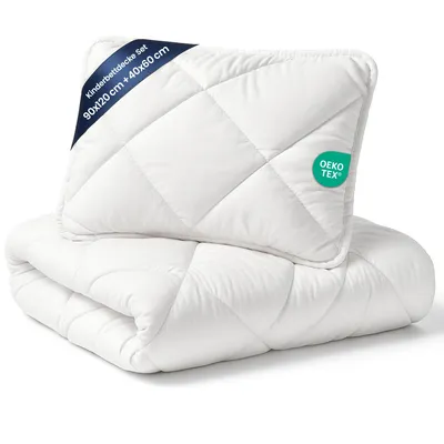 Produktbild von Baby Bettdecke und Kissen Kinderdecke 90x120 cm - Kinderbettdecke Kinder Bettdecken Set und Decke für Kleinkind Babybett Mikrofaser Weiß