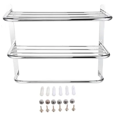 Produktbild von Badezimmerregal, 3-stufiges Wandmontageregal mit Handtuchstangen für Toilette, Küche, Wohnzimmer