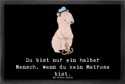 Produktbild von Mr. & Mrs. Panda Sauberlaufmatte Matrose Herz 40 x 60 cm - Schwarz - Geschenk, Schmutzfangmatte, Spruch, Lustig, Eingangsmatte, Schiffsmechaniker, fußmatte, Seeleute