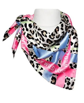 Produktbild von Nickituch LEO Creme Hellblau Rosa 70x70 Halstuch Satin Bandana