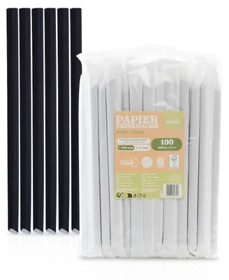 Produktbild von Bubble Tea Trinkhalm in schwarz aus Papier , Ø 12 mm / 23 cm, 100 Stück einzeln verpackt