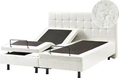 Obrázek produktu pro BELIANI Polohovací postel krémově bílá buklé čalouněná 160 x 200 cm prošívaná opěrka hlavy elektricky nastavitelná dálkové ovládání